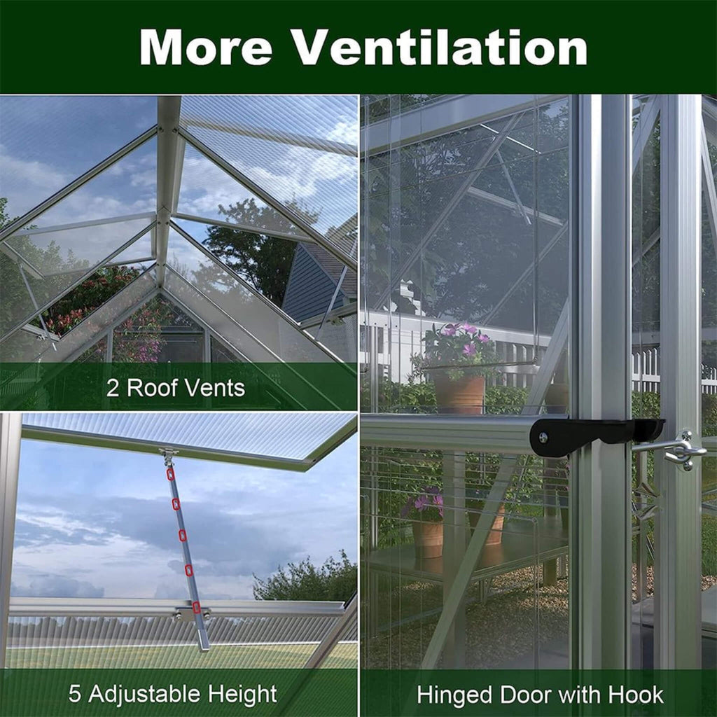 [06x12FT] Heavy Duty Outdoor Aluminum Polycarbonate Walk-In Greenhouse With Lockable Hinged Door (SAK85247)