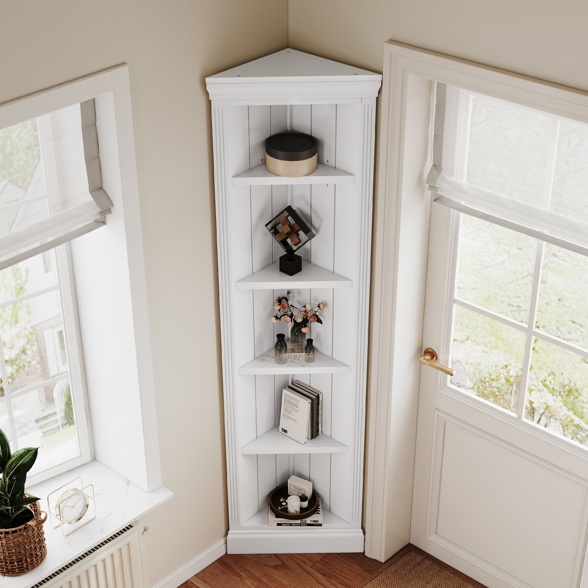 83.4"Tall Modern Corner Shelf,5 Tier Corner Bookcase, Storage Standing Shelf Unit, Open Corner Plant Display Stand for Small Space for Living Room,Wall Corner, Home Office,White