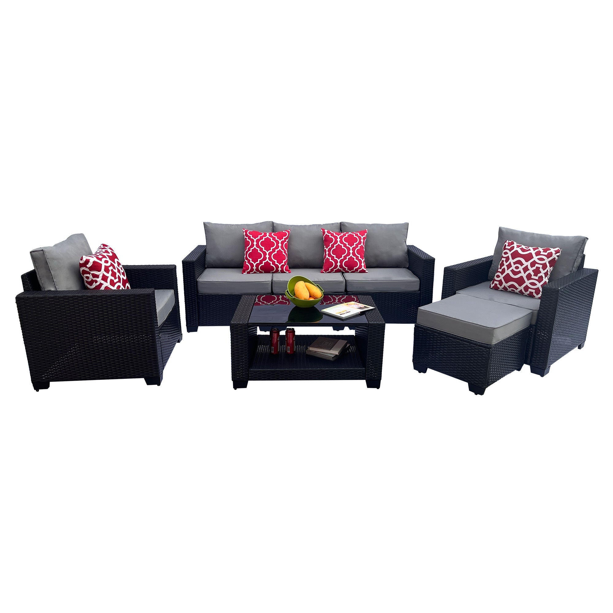Outdoor Garden Patio Furniture 7-Piece PE Rattan Wicker Cushioned Sofa Sets  and Coffee Table, patio furniture set;outdoor couch;outdoor couch patio furniture;outdoor sofa;patio couch