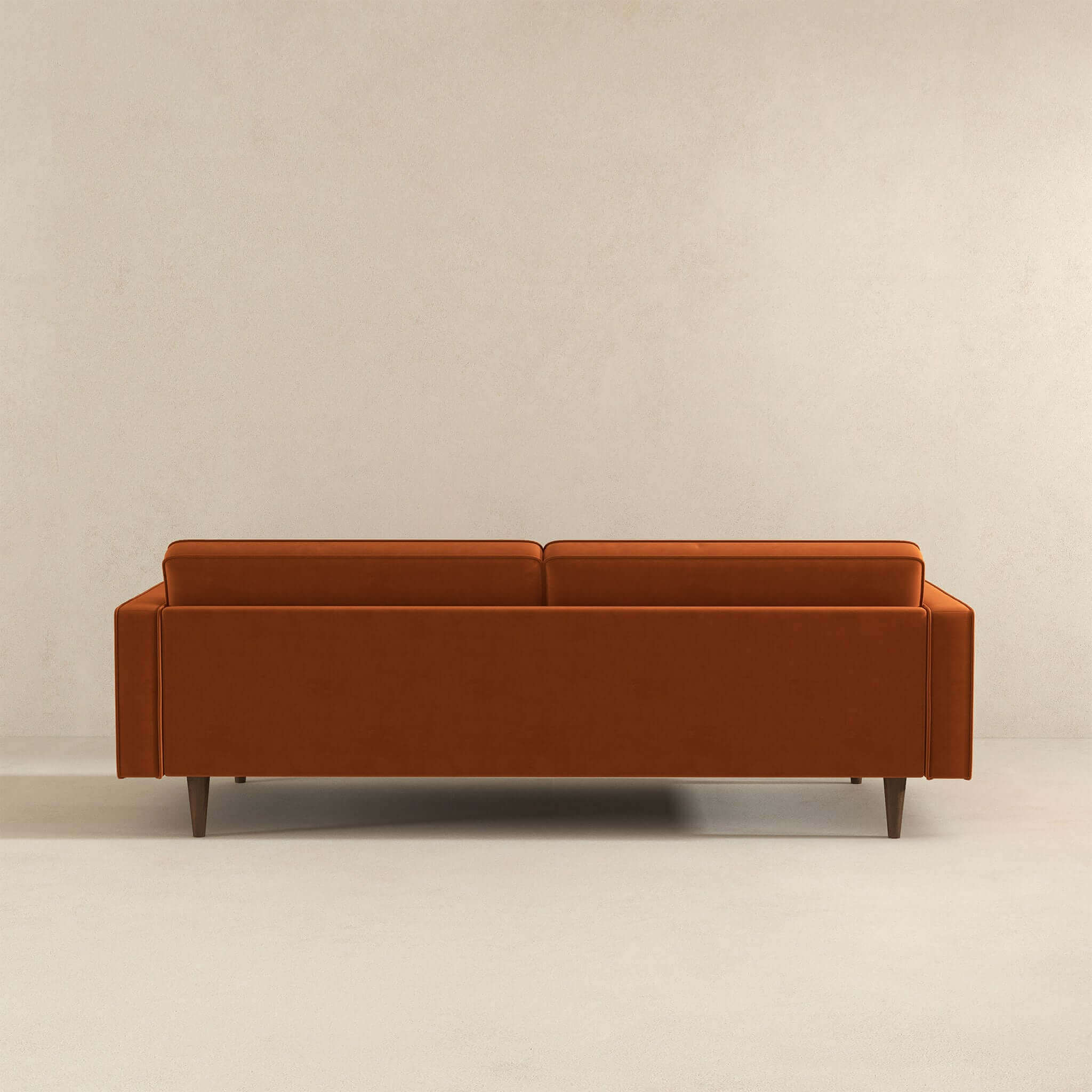 Mid Century Modern Design Burnt Orange Velvet Sofa