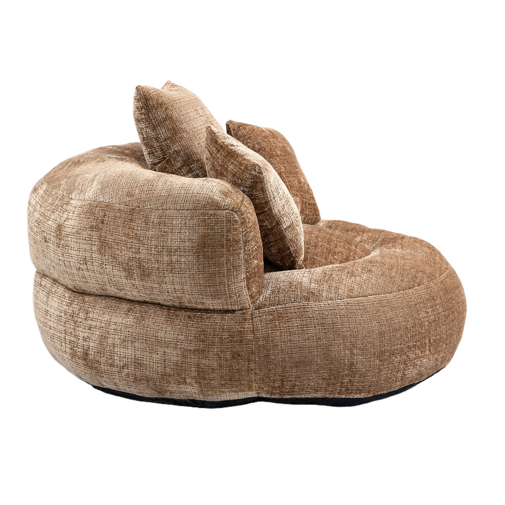 Lazy Sofa Durable Comfort Lounger High Back Bean Bag Chair with Three Pillows, Coffee Chenille, 42.52 inches