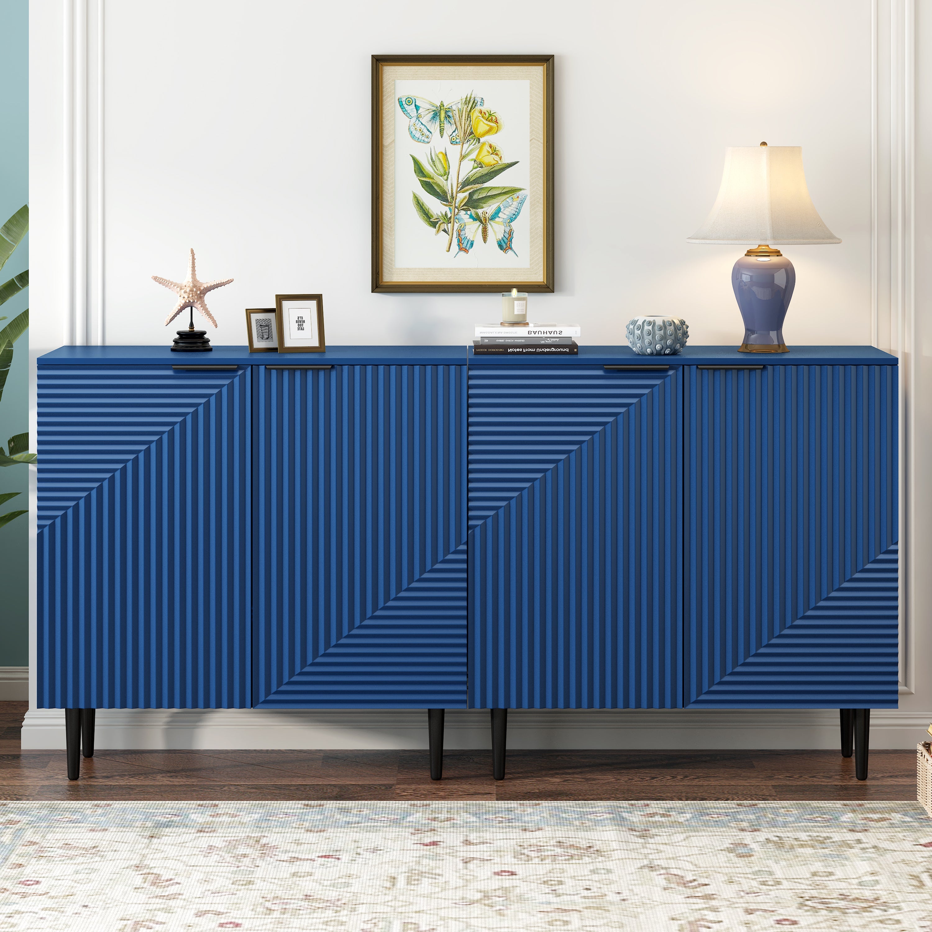 Mirod Set of 2 Modern Minimalist Side Cabinets,Versatile Storage Solution,Adjustable Shelves,Stylish Geometric Door Design,Perfect as TV Stand