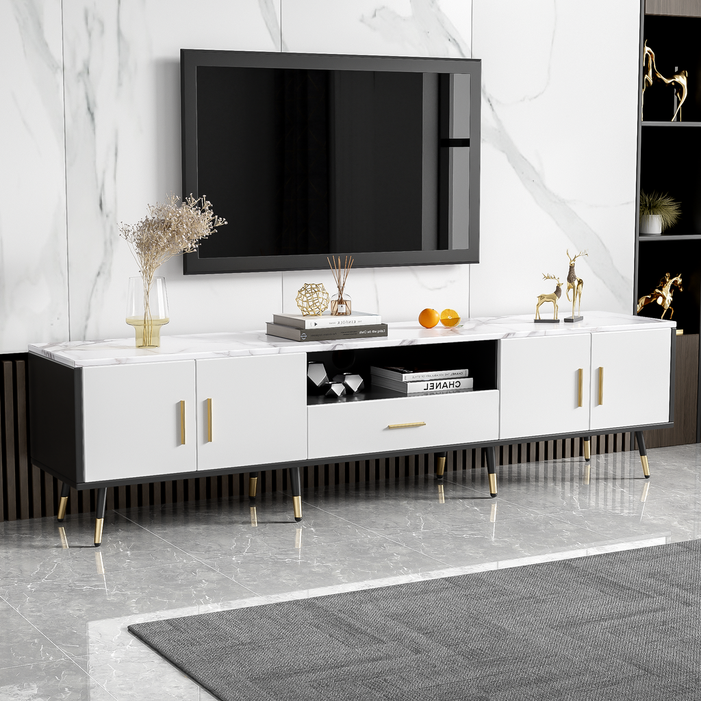 71'' Modern TV Stand with 2 Cabinets&  Open Compartments, Entertainment Center for TVs up to 80'', Television Console for Living Room, Bedroom, Home Theatre