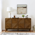 60.5'' Buffet Cabinet with Storage, Farmhouse Fluted Sideboard with Geometric Pattern & Adjustable Shelves, Mid Century Modern TV Stand for Living Room Kitchen Dining Room Entryway, Walnut
