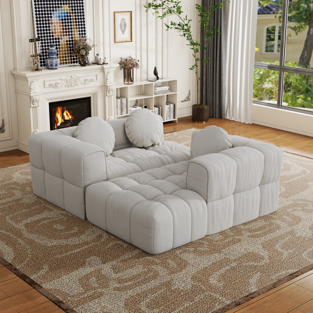 Modern upholstered combination sofa set, fully compressed modular 103' L-shaped combination living room sofa set with 3 pillows, free combination sofa for living room and bedroom (Right side recliner)