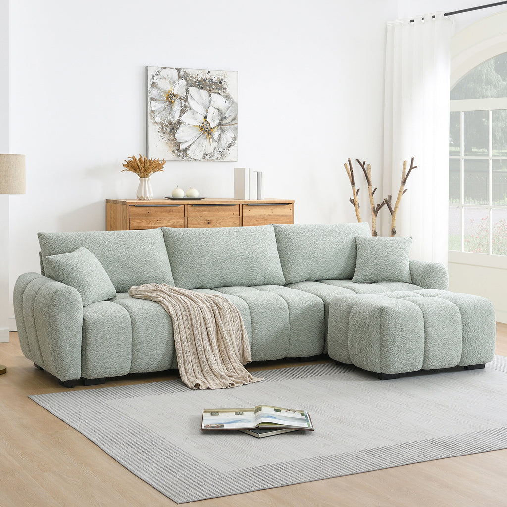 110' Modular Sectional Sofa, L Shape with Extra-large Seat, Pull-line Design, Movable Ottoman, High Density Foam, Free Combination, Sturdy Metal&Wood Frame, Boucle Fabric, 3 Colors