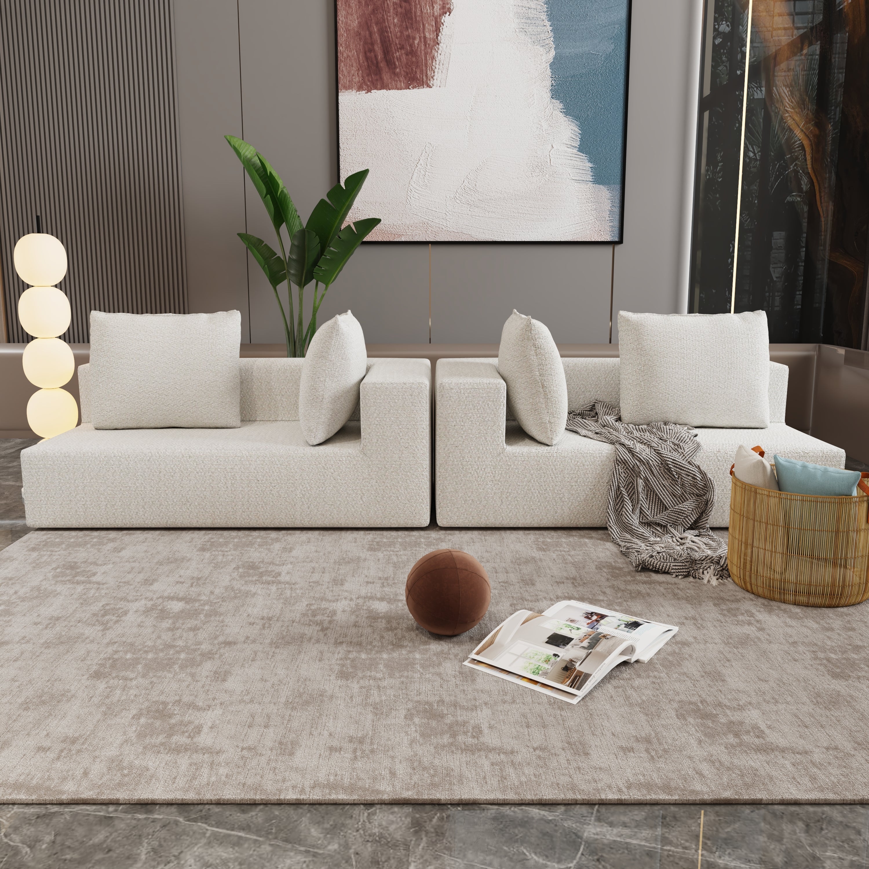 Four seater combination sofa, sofa bed, made of high-density sponge and soft linen fabric, with multiple combination methods (beige)