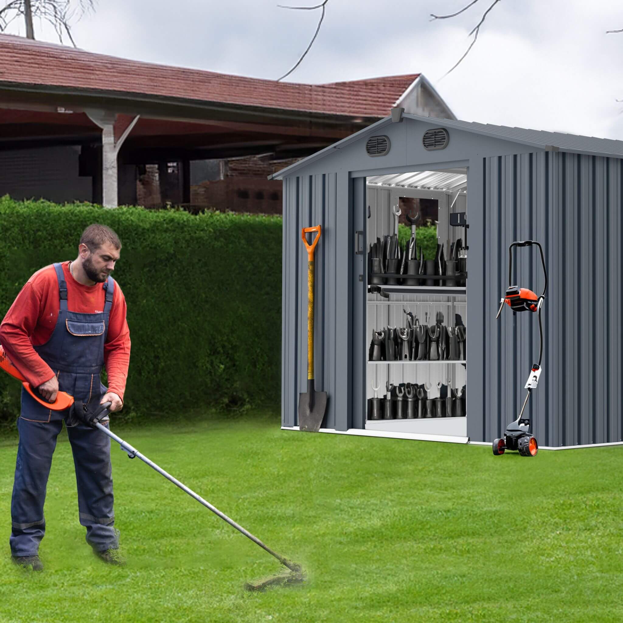 [08x10FT] Large Outdoor Metal Storage Tool Shed With Window And Lockable Doors (SAK32987)