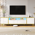 U-Can 70.9'' Modern TV Stand for TVs up to 80 Inches, Entertainment Center with 2 Shelves and  LED Lights, TV Storage Cabinet with 2 Drawers, 2 Cabinets and Metal Legs for Living room