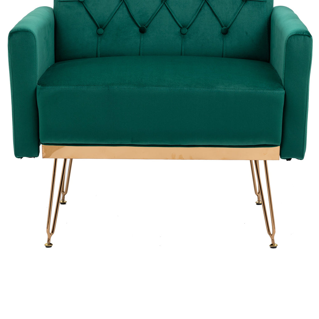 COOLMORE Velvet Armchair Single Sofa Modern Tufted Upholstered Side Reading Chairs with Arm and Gold Metal Leg for Living Room Bedroom (Green)