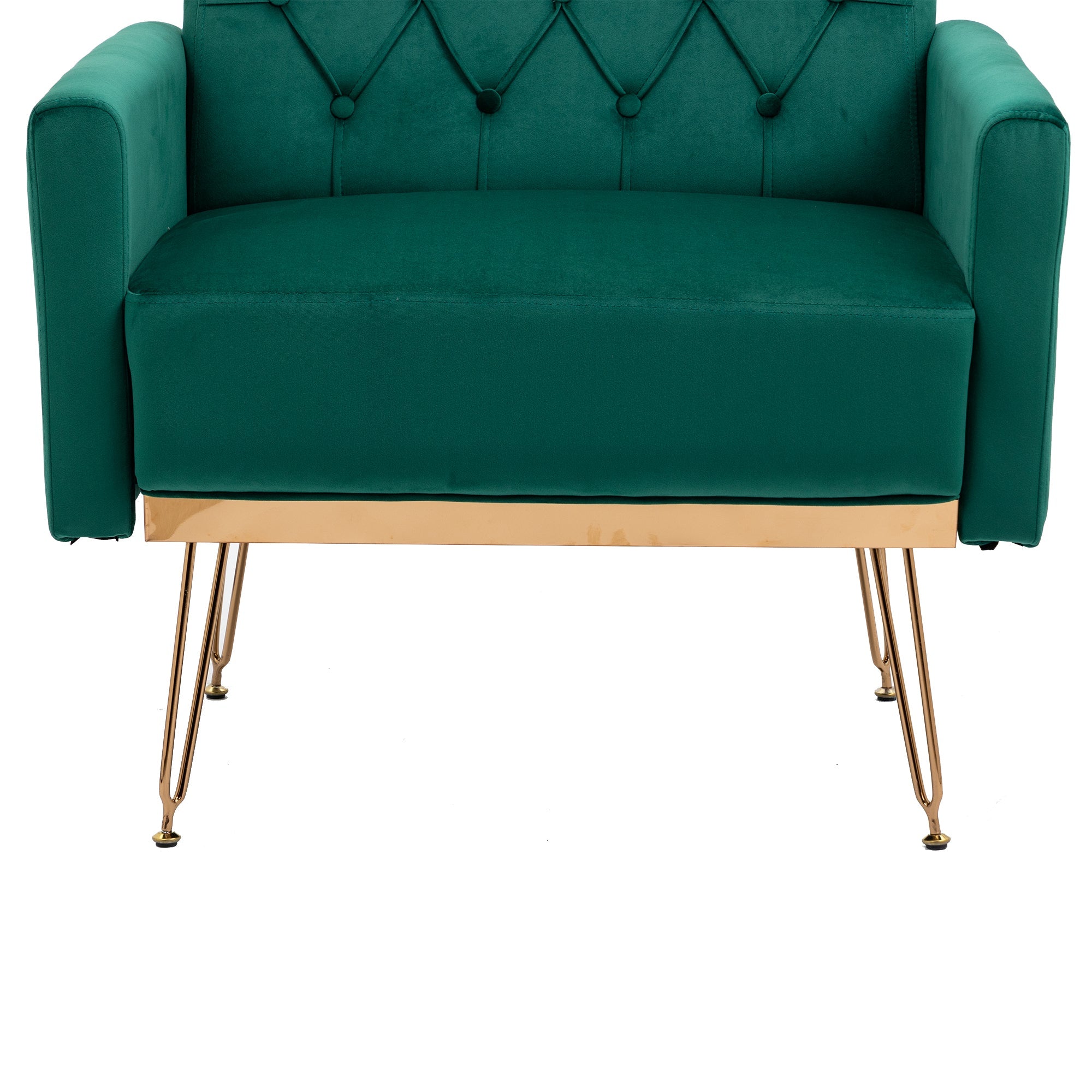 COOLMORE Velvet Armchair Single Sofa Modern Tufted Upholstered Side Reading Chairs with Arm and Gold Metal Leg for Living Room Bedroom (Green)