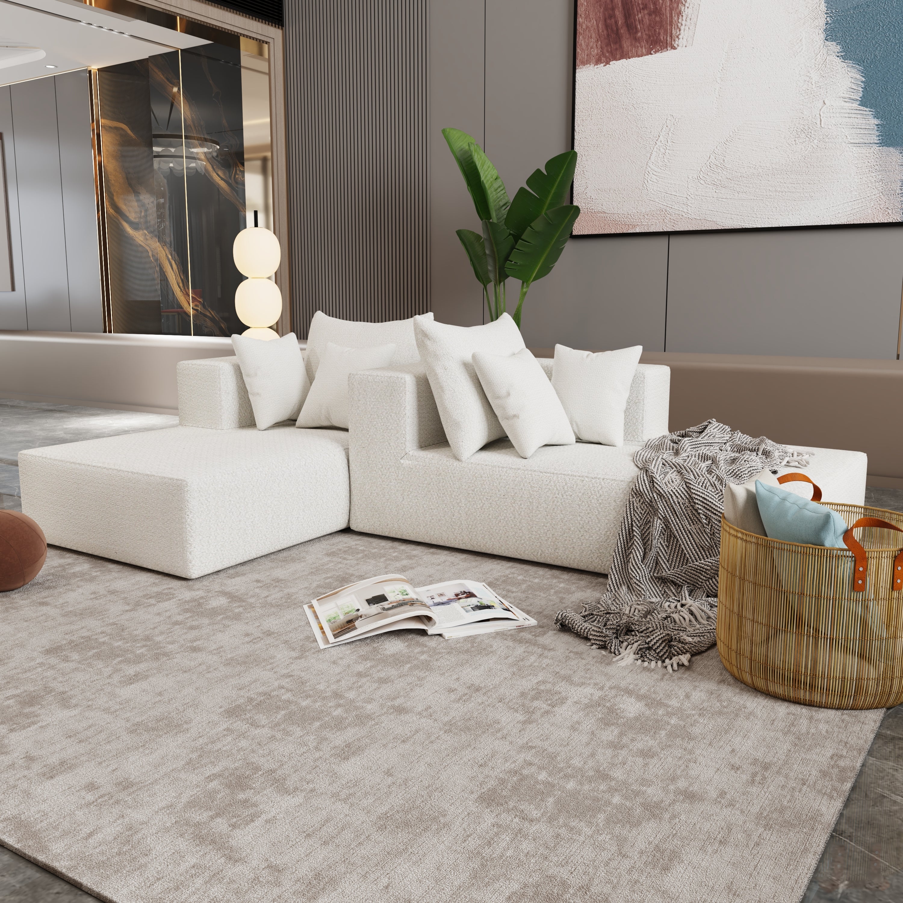 Four seater combination sofa, sofa bed, made of high-density sponge and soft linen fabric, with multiple combination methods (beige)