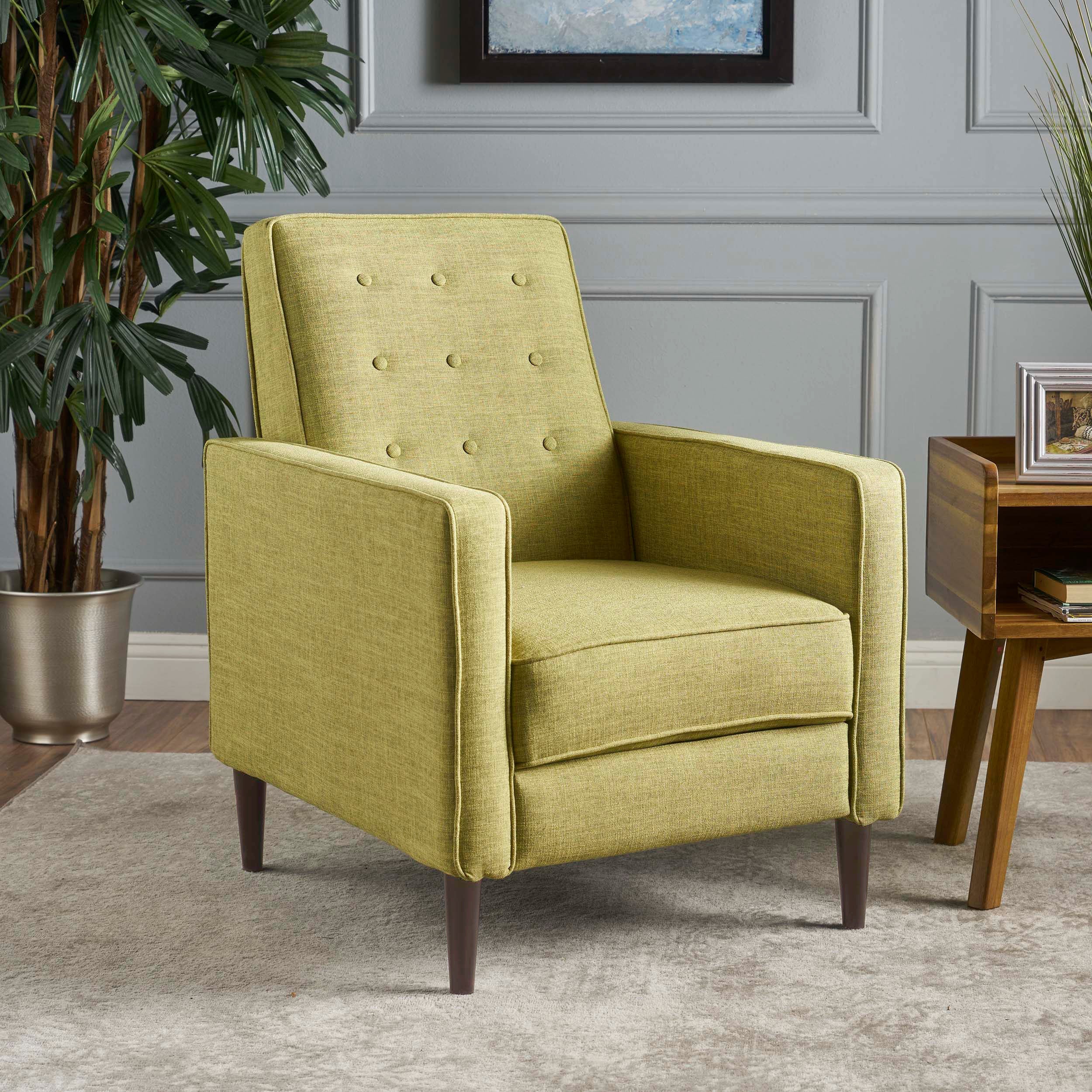 Macedonia Mid-Century Modern Button Tufted Fabric Recliner