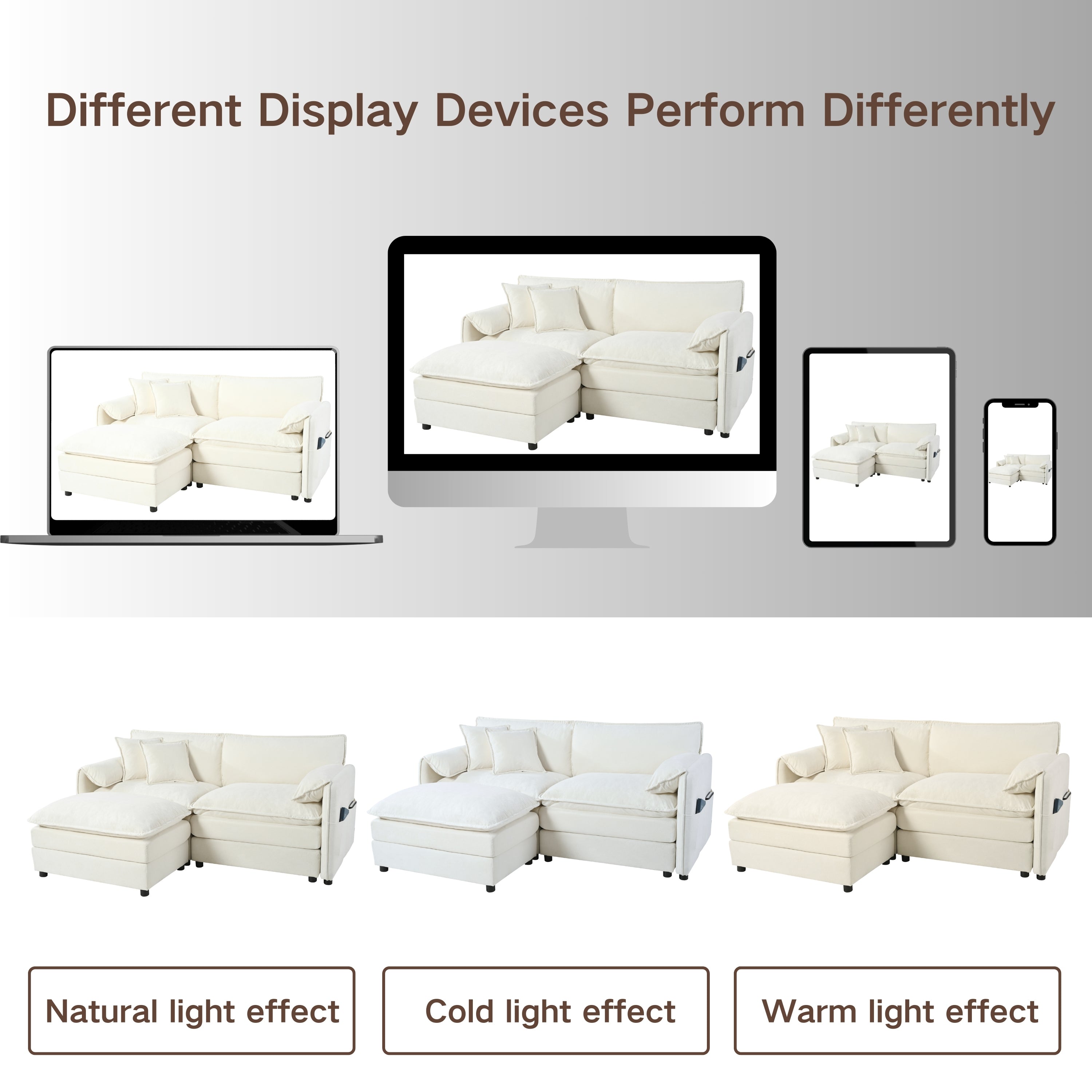 Deep Seat Sectional Cloud Sofa with 2 Ottomans & Soft Pillows, Loveseat Modular Couch for Living Room, Apartment,DIY Combination,Beige