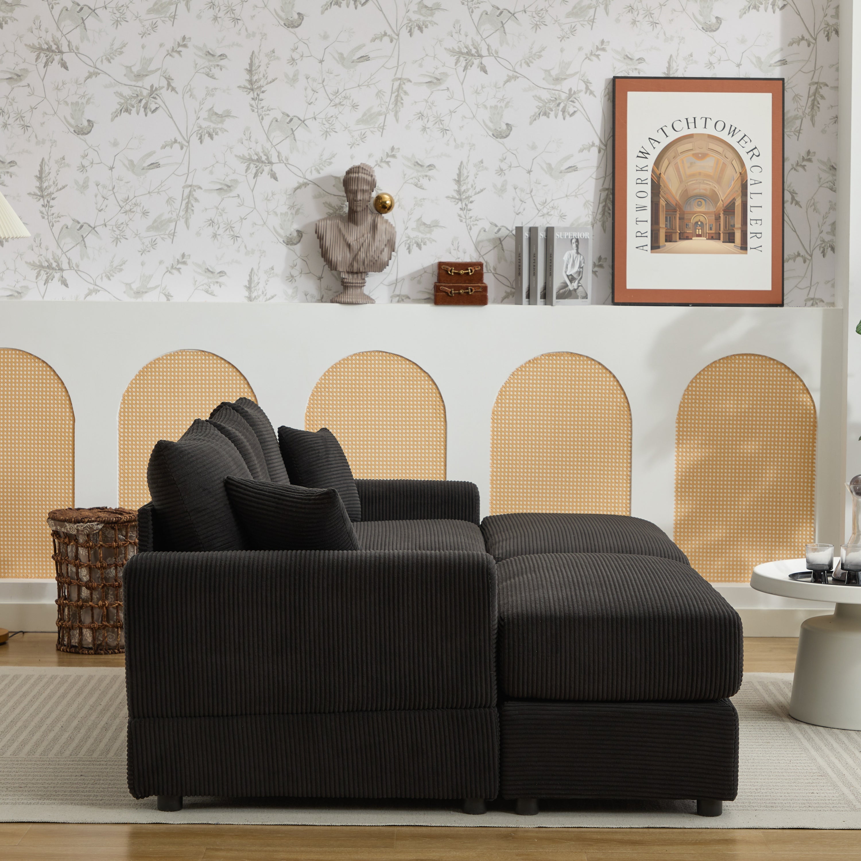 Modern Sectional Couch , 2 Pieces Corduroy Couch Cushion Covers , Soft Stretch Sofa Slipcovers with 2pcs Pillows