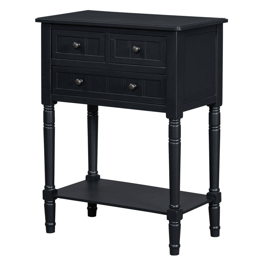 TREXM Narrow Console Table, Slim Sofa Table with Three Storage Drawers and Bottom Shelf (Black)