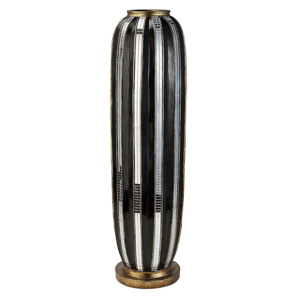 21" Tall Polyresin Decorative Vase, Gold finish with Mosaic Glass Stripes
