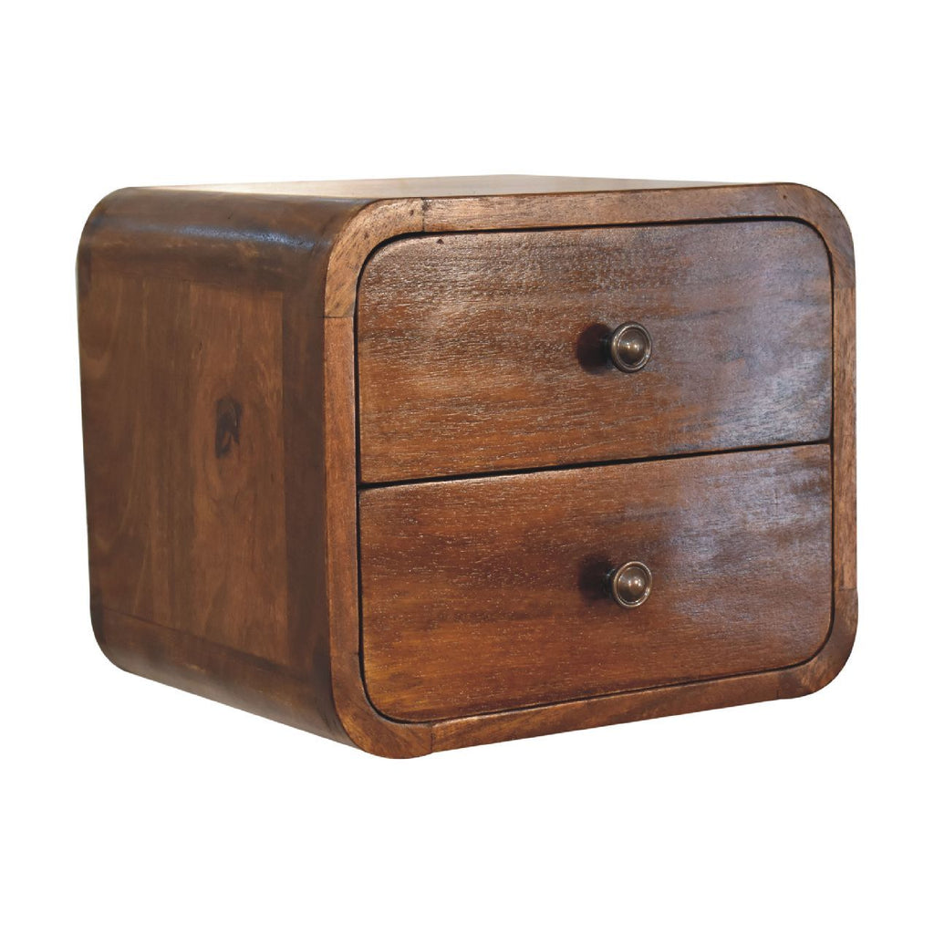 Solid Wood Floating Mini Chestnut nightstand, 2-Drawers, Shiny Knobs