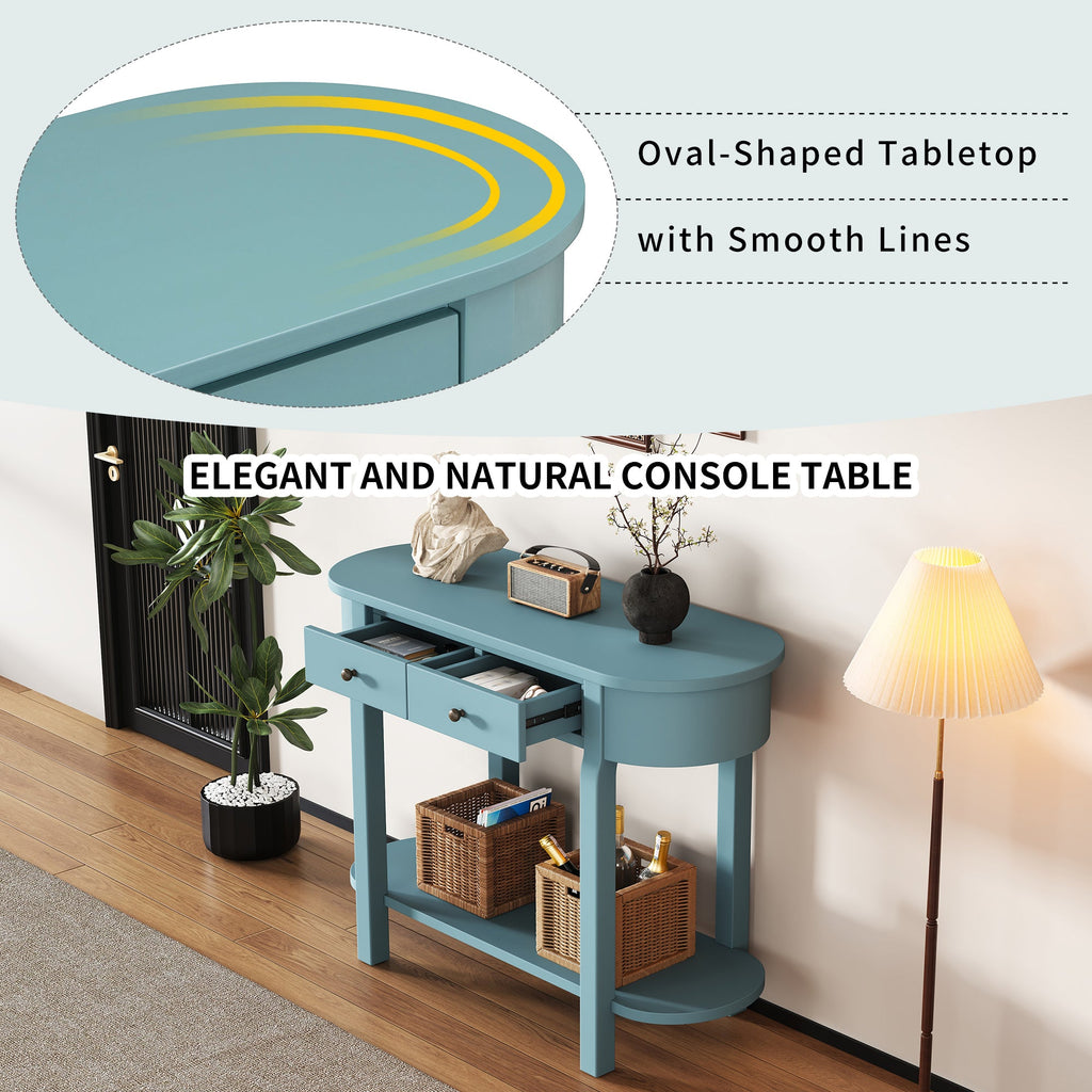 TREXM Elegant Retro Console Table with Curved Design and Smooth Glaze for Entryways, Living Rooms and hallways (Turquoise Green)