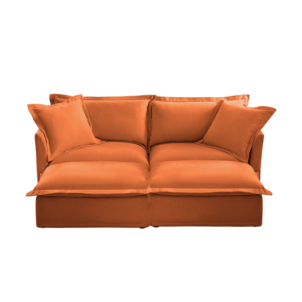 Slipcovered Sofa 2 Seater Sofa    With 2 Ottomans, 2 Seater Sleeper Sofa Bed Home Theater Oversized Sofa For Living Room, Chenille, orange
