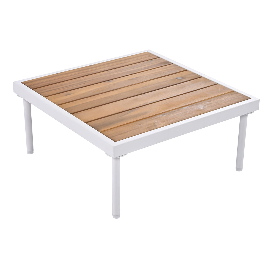 TREXM 8-Piece Patio Sectional Sofa Set with Tempered Glass Coffee Table and Wooden Coffee Table for Outdoor Oasis, Garden, Patio and Poolside (Beige Cushion + White Steel)
