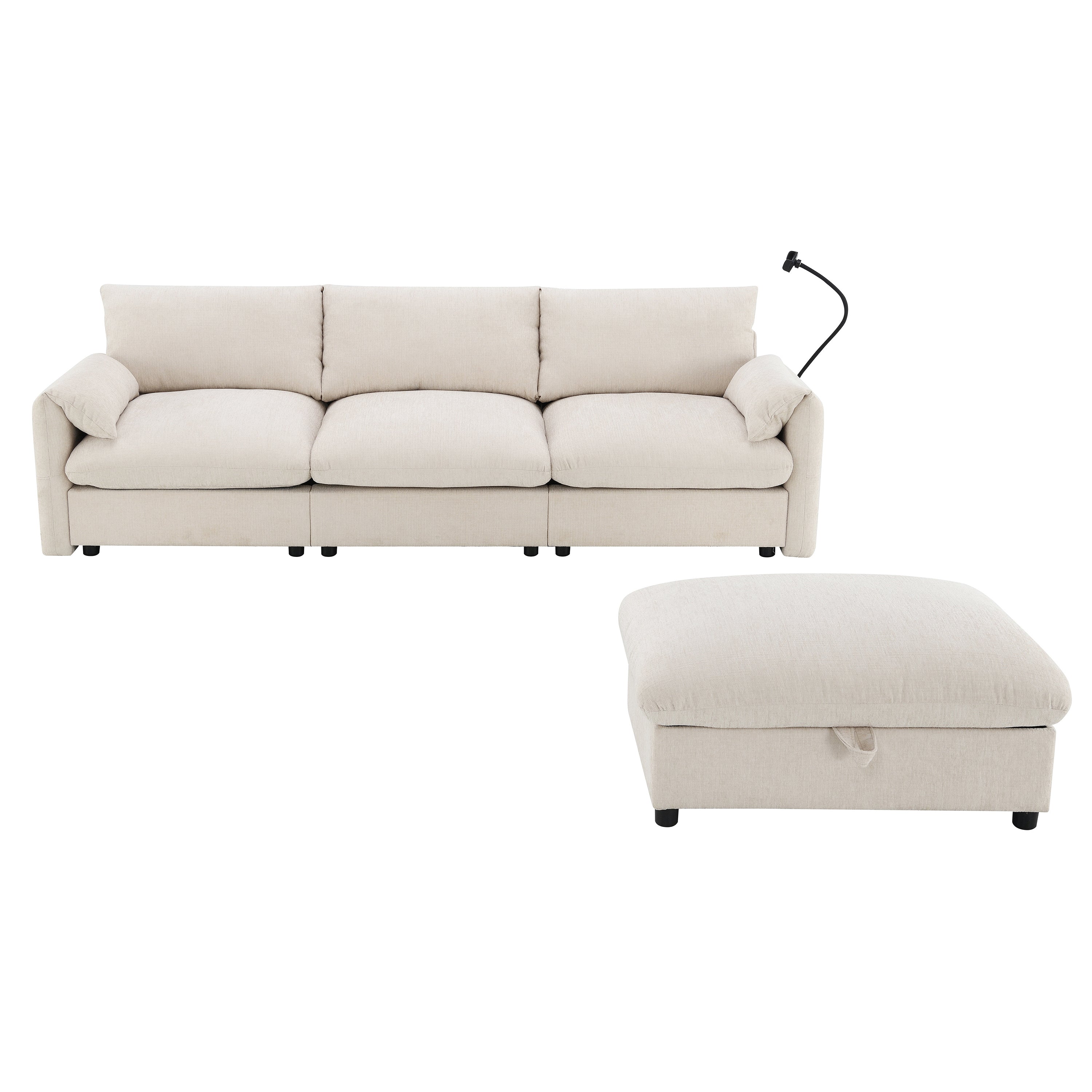 96.5'' Chenille Sectional Sofa with Storage Ottoman and Pockets,Adjustable Phone Holder,Wide Seat,4 Seat L Shaped Couch Set,Comfy Sofa with USB Charger for Living Room,Apartment,3 Colors