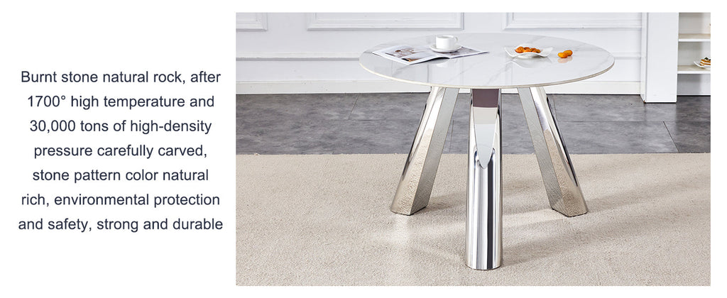 42' Luxury Sintered Stone Table: 0.45' Durable Top + 6' Steel Legs, 350lb Capacity, Stain/Heat-Resistant White/Gray Veined Surface - Modern Minimalist Design