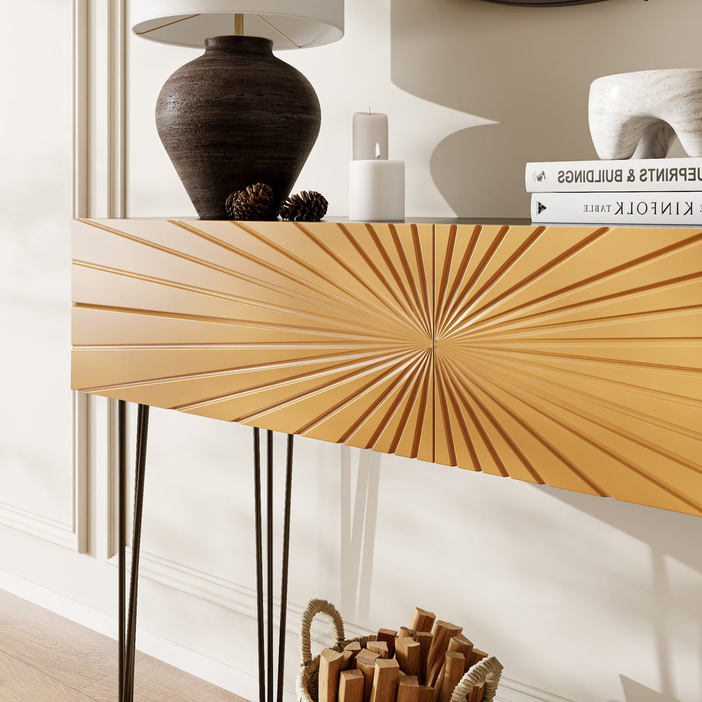 Mordern Farmhouse Wood 39.4' Console Table -  Black & Gold with 2 Drawers and Storage for Entryway