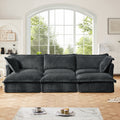 Living Room Sofa Slipcovered Sofa 3 Seater Sofa With 3 Ottomans, Oversized 3-Seat Sleeper Sofa Bed Home Theater Sofa, Corduroy, Gray