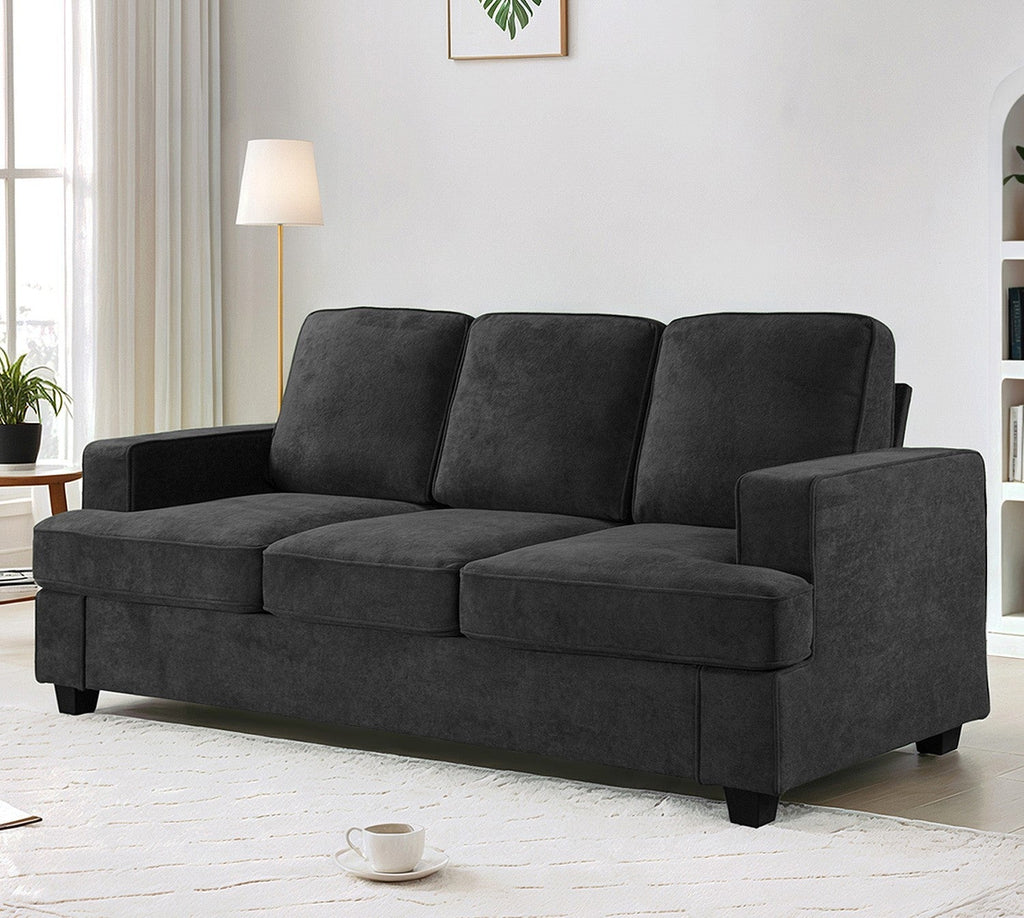 Modern Velvet Sofa, Comfortable 3 Seater Couch with Deep Seating and High-Density Foam, Loose Back Cushions, Wide Arms, Living Room Furniture for Home, Apartment, Office, Black