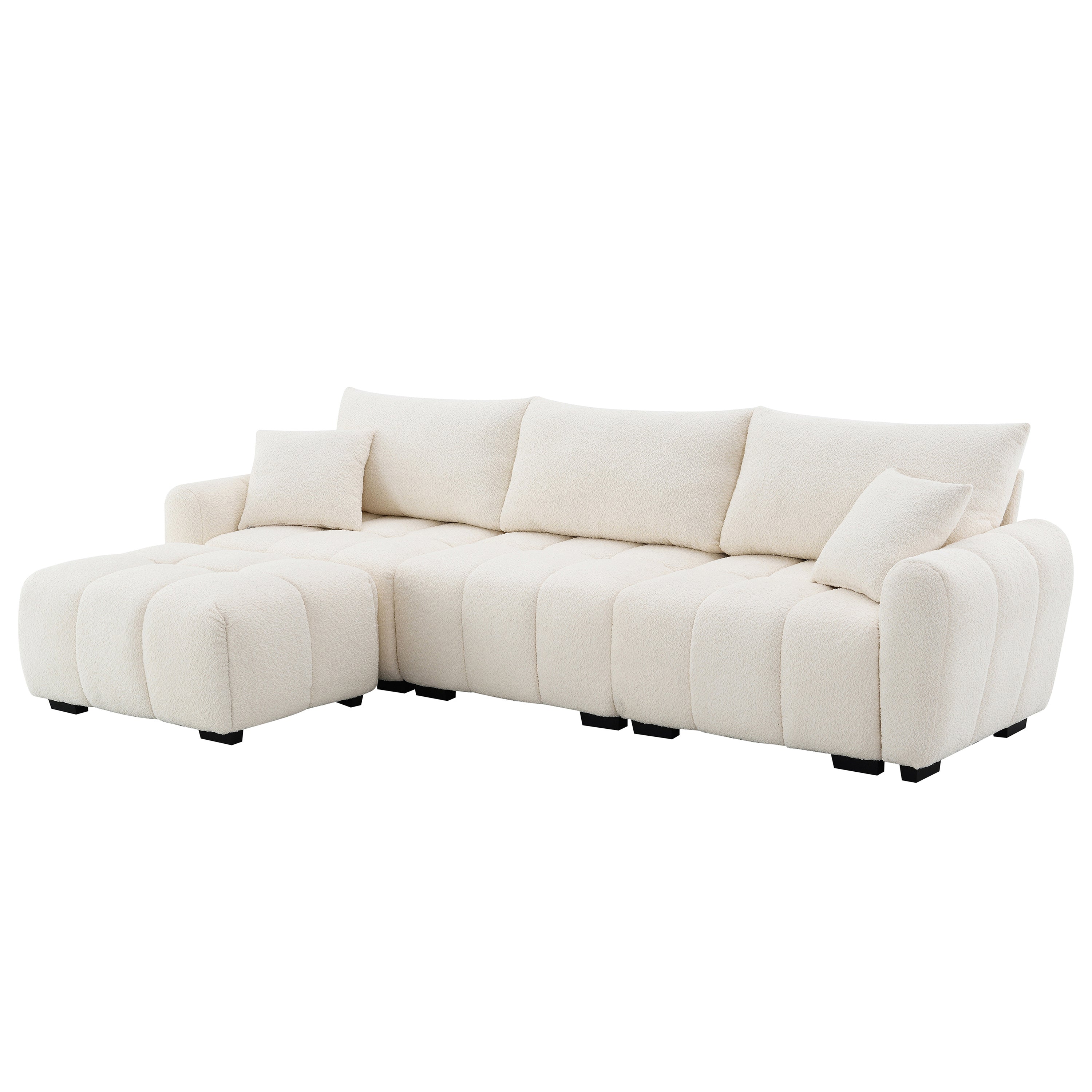 110' Modular Sectional Sofa, L Shape with Extra-large Seat, Pull-line Design, Movable Ottoman, High Density Foam, Free Combination, Sturdy Metal&Wood Frame, Boucle Fabric, 3 Colors