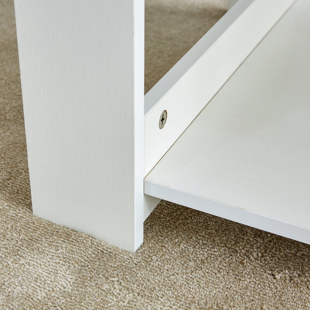 A modern and minimalist white double layered rectangular coffee table and coffee table. MDF material is more durable and suitable for living rooms, bedrooms, and study rooms. 19.6 "*35.4"*16.5 "CT-16