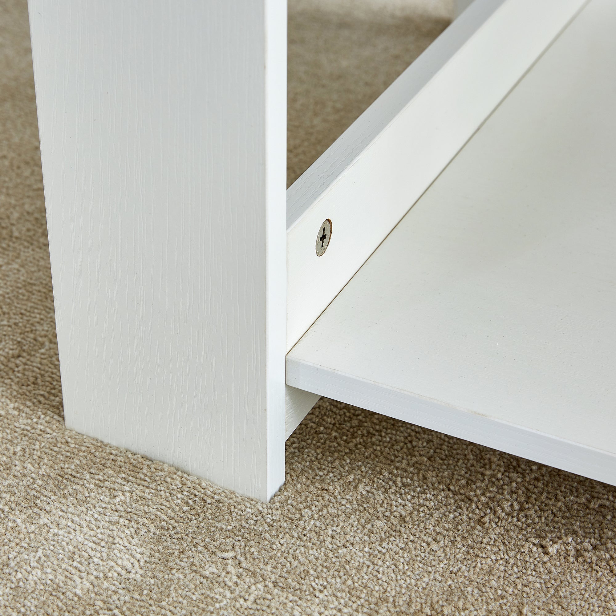 A modern and minimalist white double layered rectangular coffee table and coffee table. MDF material is more durable and suitable for living rooms, bedrooms, and study rooms. 19.6 "*35.4"*16.5 "CT-16