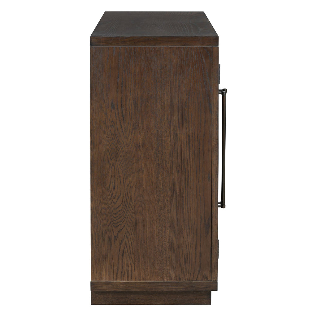 TREXM 4-Door Large Storage Sideboard Buffet Cabinet with Glass Doors, Arched Cabinet with Adjustable Shelves for Kitchen, Dining Room and Living Room (Espresso)