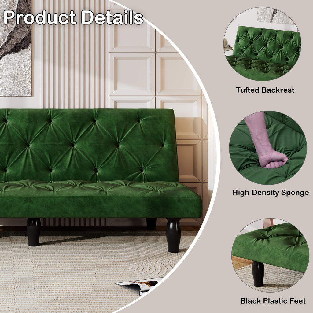 Sofa Magic: 66" Green Velvet Sofa Bed Transforms into a Comfortable Sleeping Space, Perfect for Family Living Rooms, Apartments, and Bedrooms