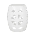Modern White Metal End Table with Floral Iron Cut Design and Powder-Coated Frame