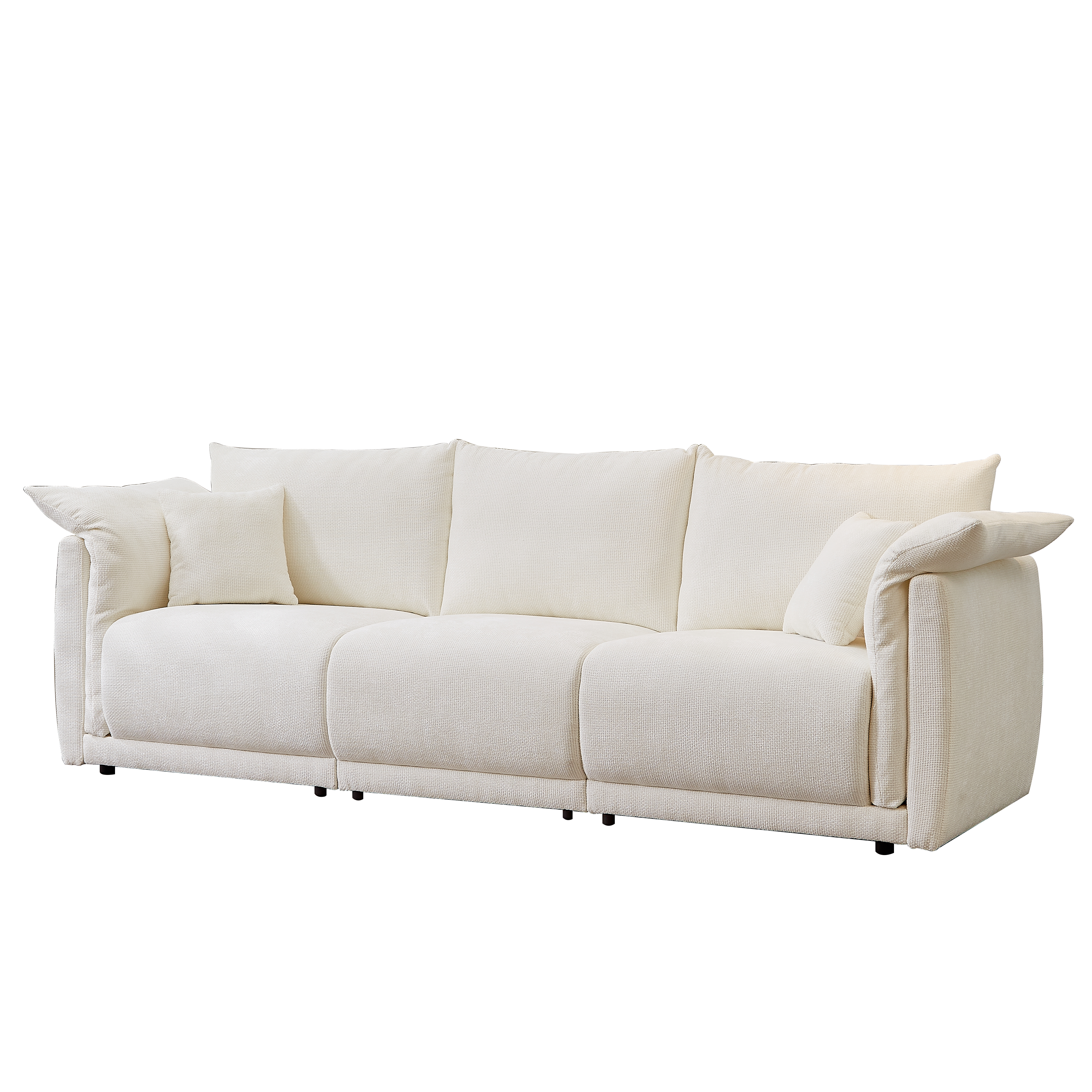 98.5' 3-seater sofa with unique design and soft arm pillows Contemporary style linen sofa with 3 comfortable cushions with 2 pillows Suitable for living room bedroom and office,beige