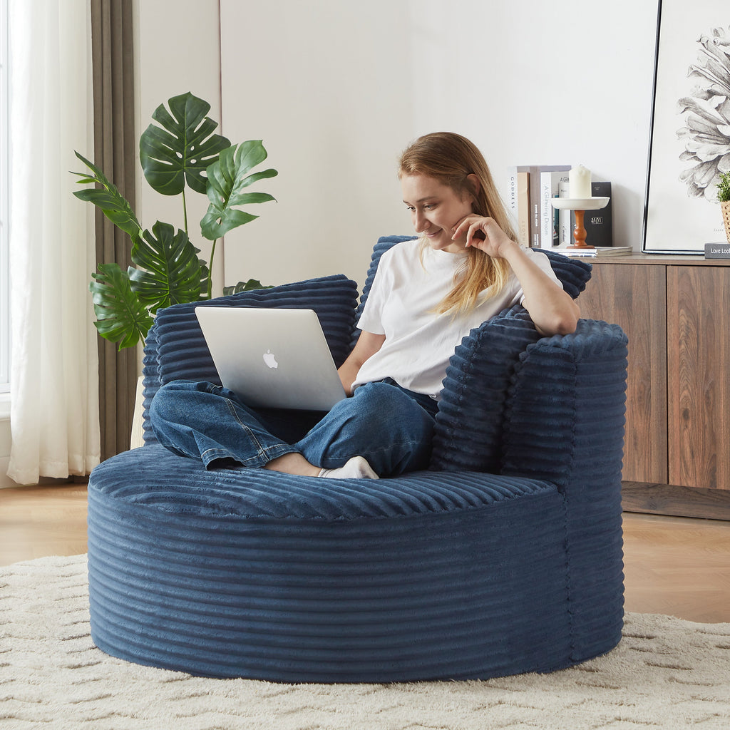Compressible Corduroy Round Chair with Cushioned Backrest - Modern Comfort Seating for Living Room,Office,Apartment(no swivel)
