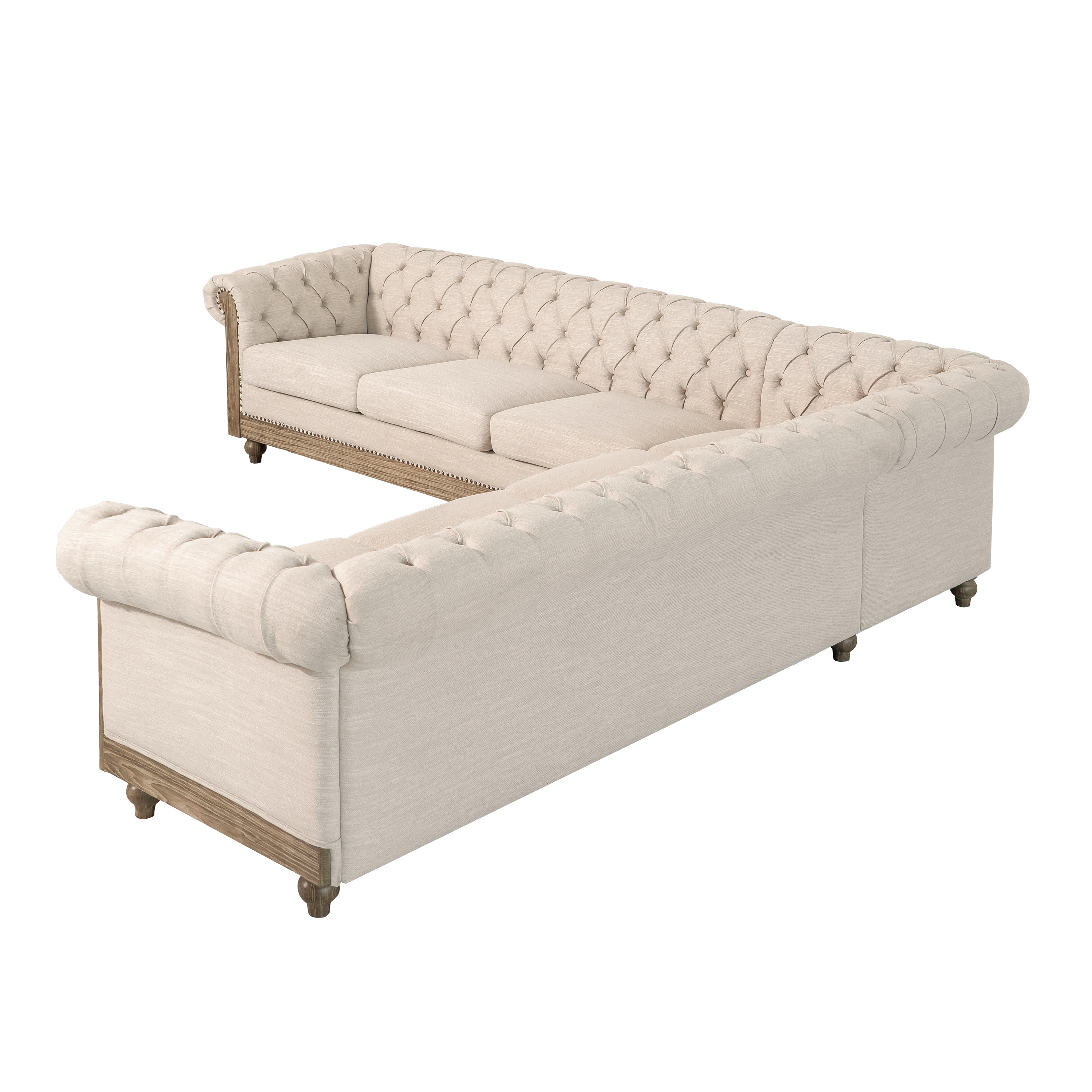 Mirod Comfy Large Sectional Sofa with Wooden Legs, Retro Style for Living Room