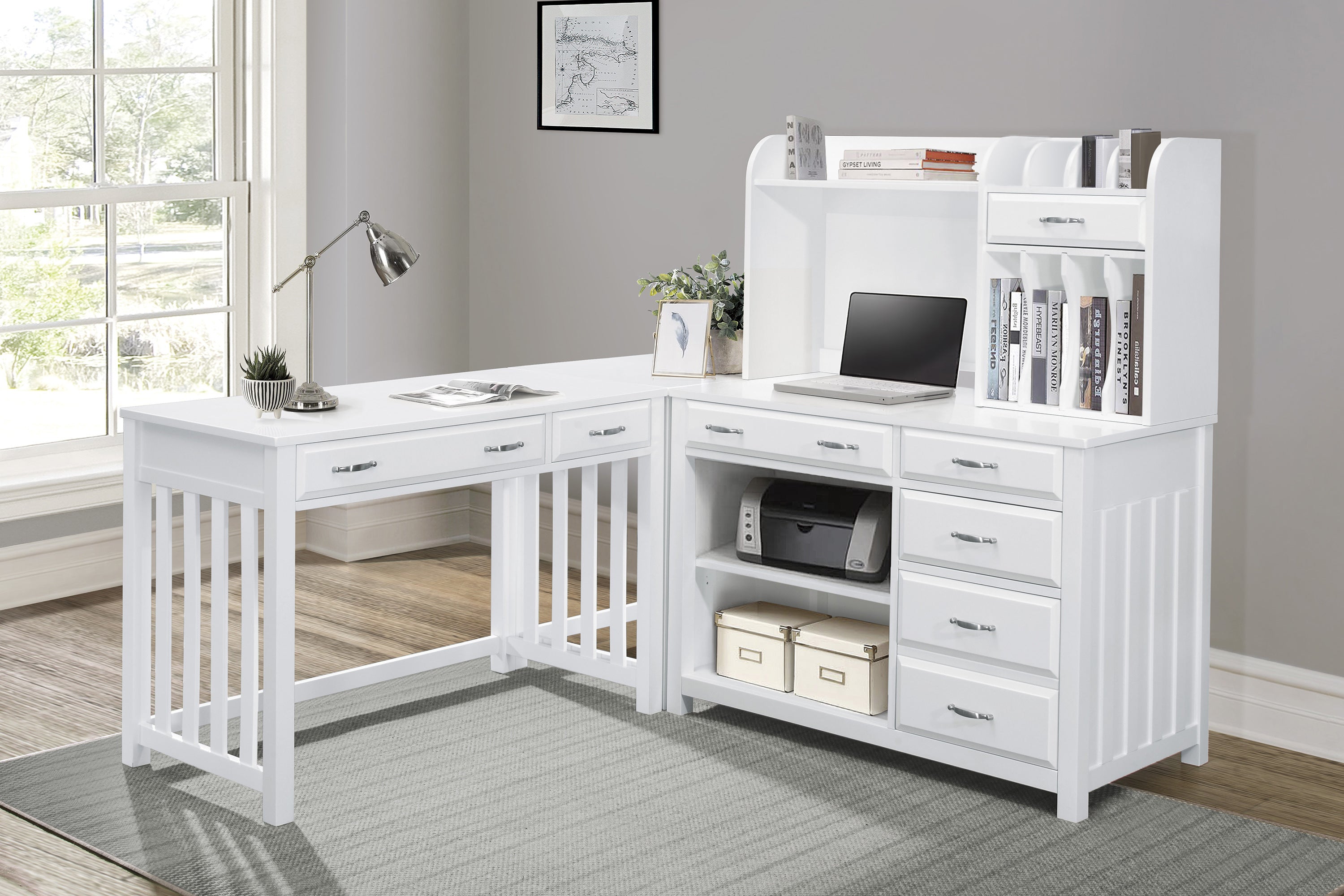 Modern Traditional 1pc Desk with 2x Drawers White Finish Keyboard Drawer Wooden Furniture