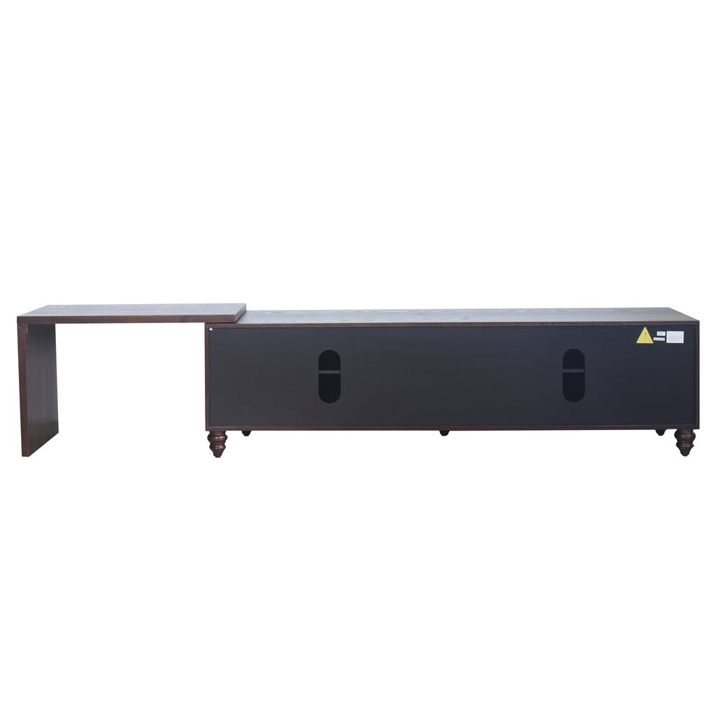 70'-90' Extendable TV Cabinet, Modern Entertainment Center with Storage and Adjustable Shelves, Mid 
Century Lacquered and Real Wood Veneered TV Console for Living Room, Hallway, Entryway, Walnut