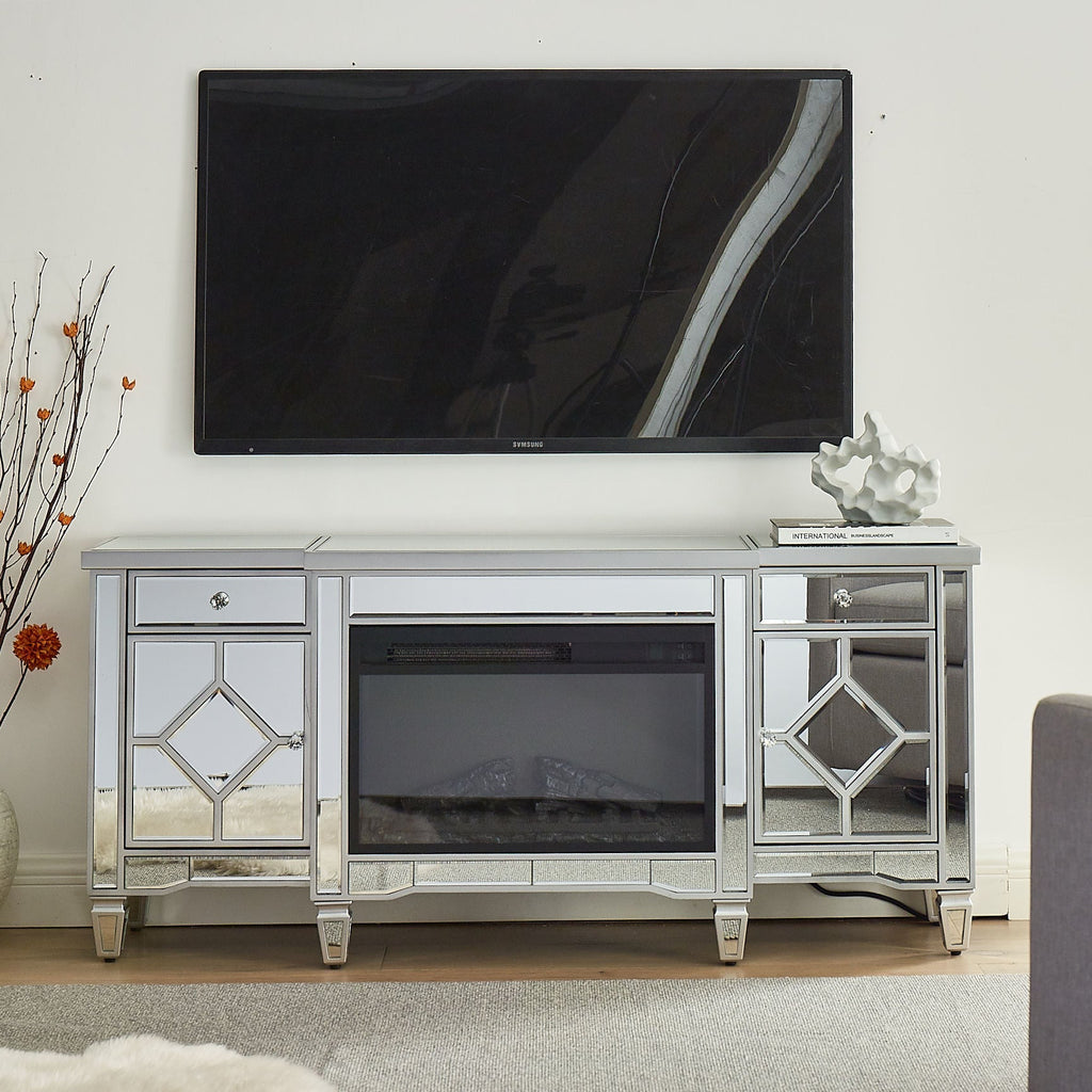 W 57' X D 15 ' X H 25.6' Flash silver combination TV fireplace cabinet