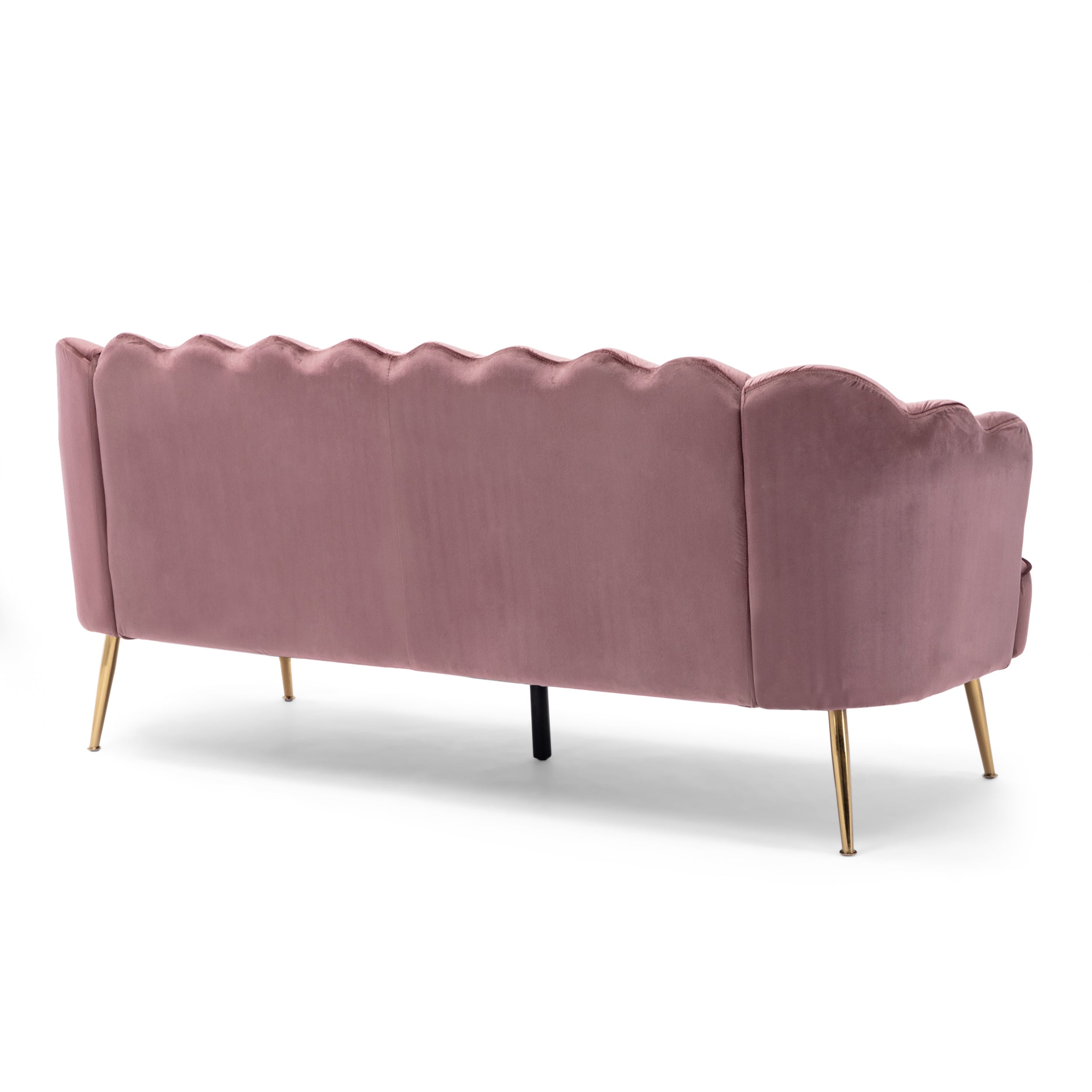 Modern Glam Velvet 3 Seater Sofa with Curvaceous Shell Design in Blush
