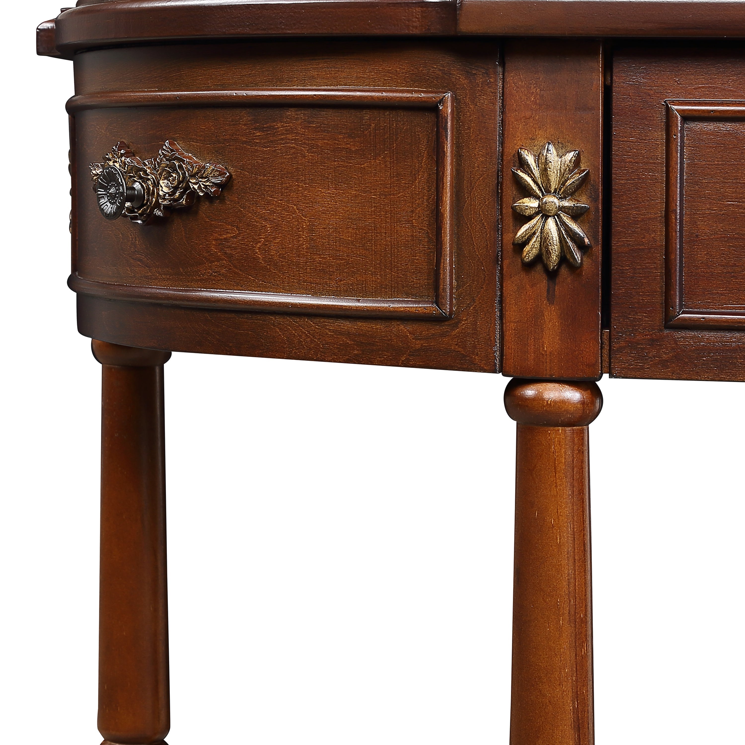 Retro Curved Wood Console Table, 52 inch Circular Half Moon Sofa Table with Open Shelf and 2 Drawers, Solid Wood Entry Table for Living Room, Hallway, Cherry