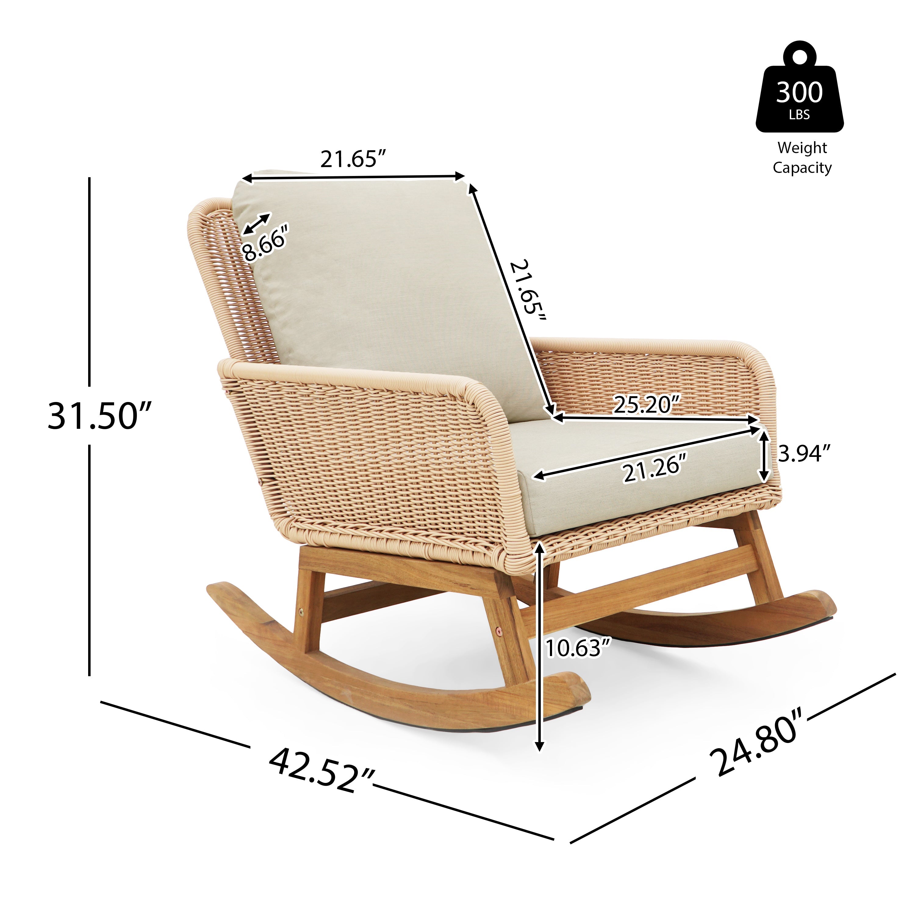 Modern 3-Piece Outdoor Seating Set with Beige Cushioned PE Rattan Rocking Chairs and Wooden Accent Table, Perfect for Patio or Balcony Relaxation