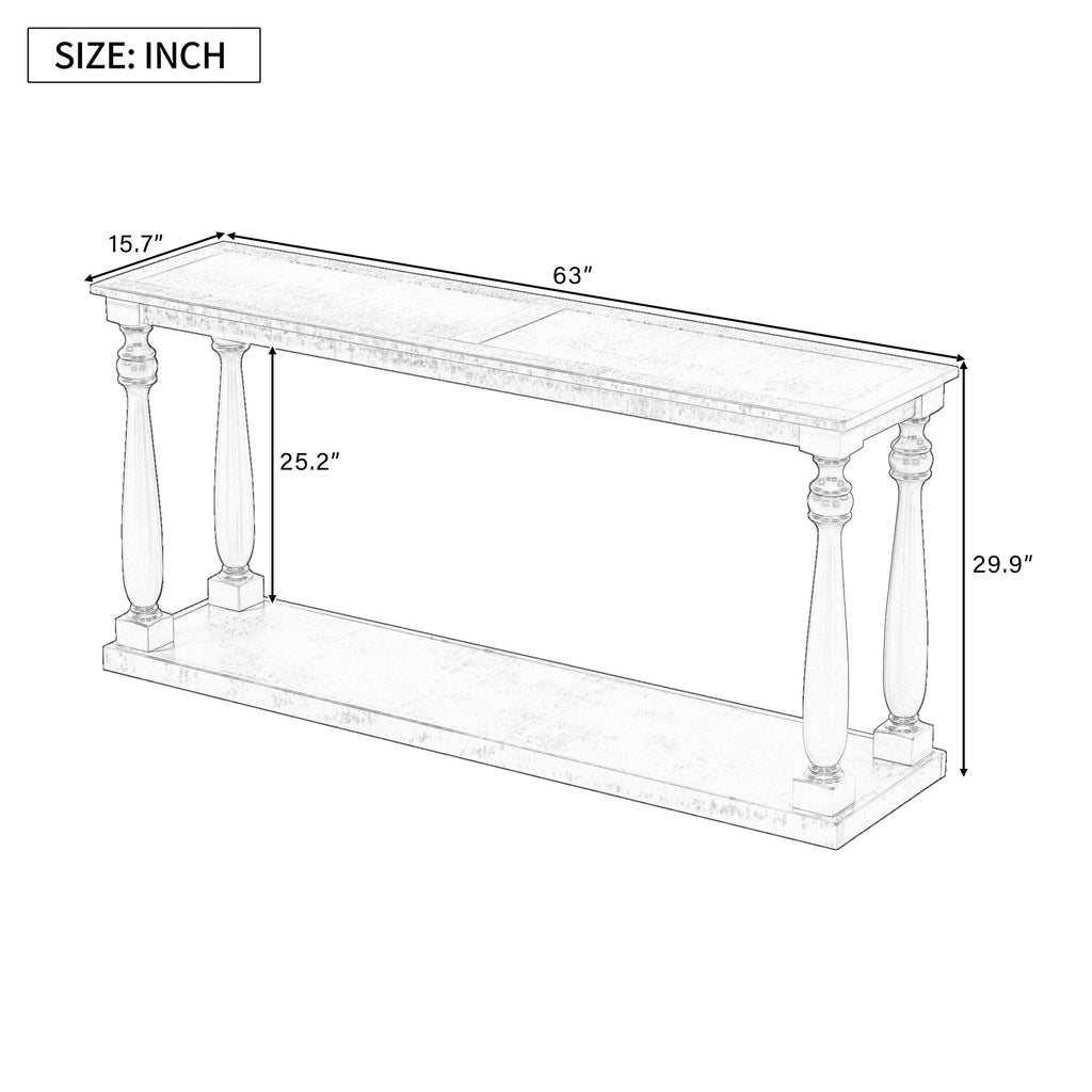 U_STYLE Vintage Wood Grain Console Table with Bottom Shelf and Four Vase Legs, Suitable for Entryway, Hallway, Living Room, Bedroom