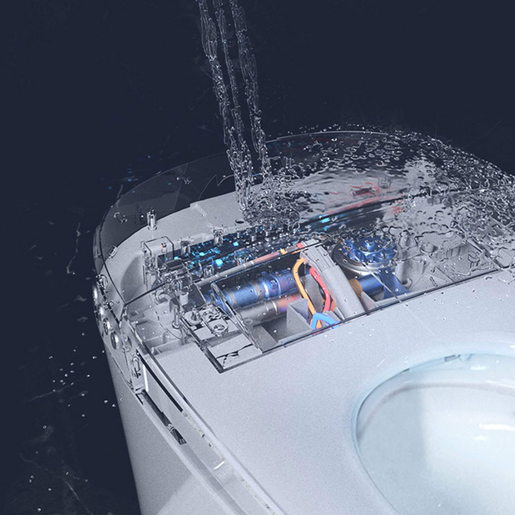 1/1.28 GPF Smart Compact Dual Flush Tankless Toilet Bidet Combo With Self-Cleaning Nozzle And Foot Sensor Flush (SAK58021)