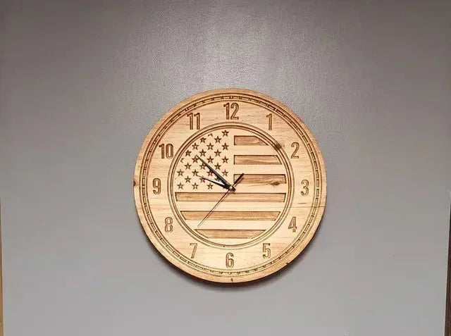 15-Inch American Flag Wood Wall Clock – Custom Woodworking Sign for Patriotic Decor