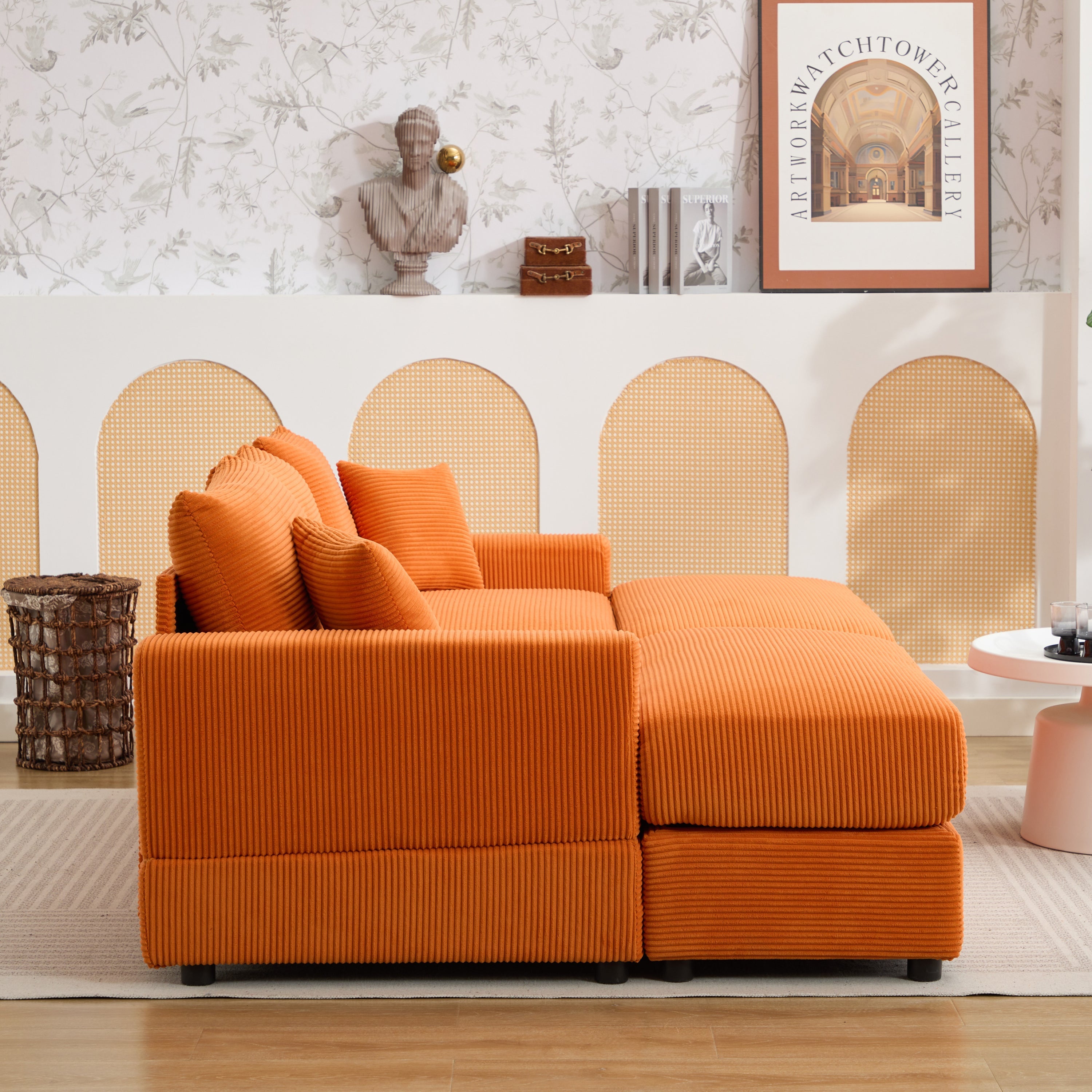 Modern Sectional Couch , 2 Pieces Corduroy Couch Cushion Covers , Soft Stretch Sofa Slipcovers with 2pcs Pillows