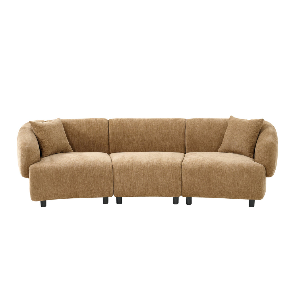 98.5 ' Curved Designed Contemporary 3-Seater Sofa in Mocha: Plush Seating, Streamlined Design, and Durable Frame – Ideal for Stylish Living Spaces